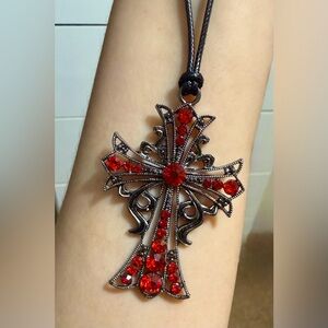 Gothic Cross Pendant on a Black Cord Necklace Victorian Retro Vintage Style